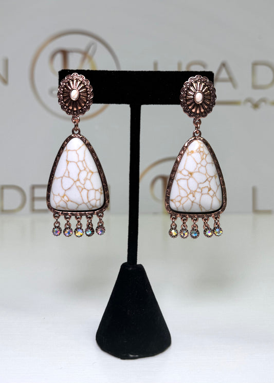 White Turquoise Inlay Copper Dangle Earrings