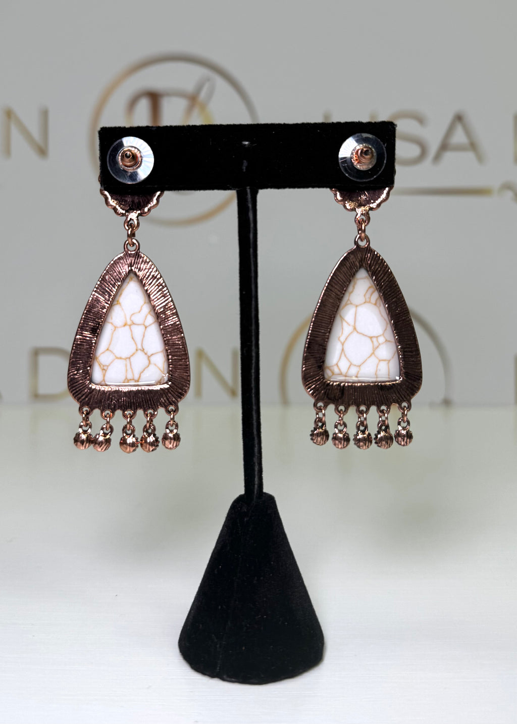 White Turquoise Inlay Copper Dangle Earrings