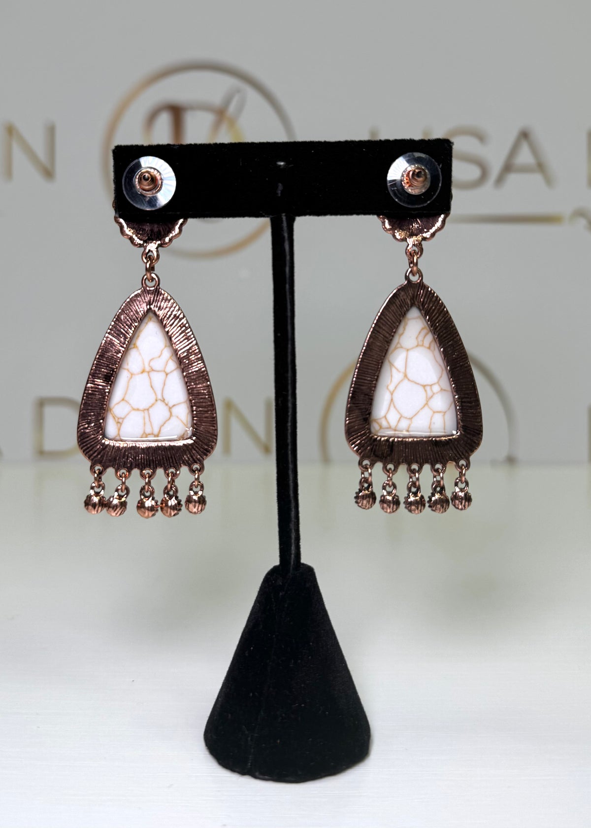 White Turquoise Inlay Copper Dangle Earrings