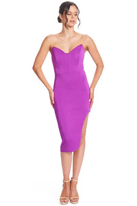 Magenta Pointed Bodice Satin Mini Body-Con Dress