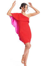 Load image into Gallery viewer, Red and Fuschia Asymmetric Dress
