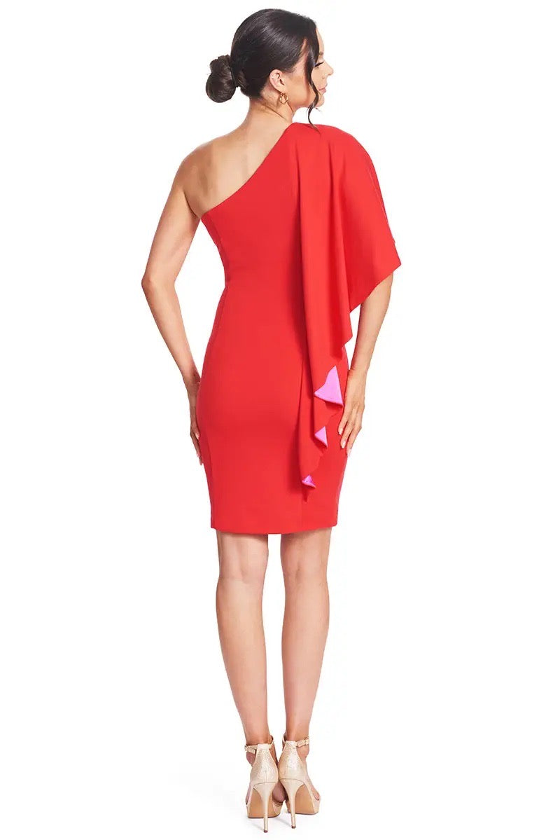 Red Asymmetric Cape Dress