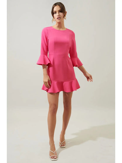 Fushia Go Go Ruffle Mini Dress