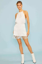 Load image into Gallery viewer, Off White Halter Neck Fringe Romper
