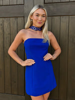 Load image into Gallery viewer, Blue Chain Strapless Choker Dress
