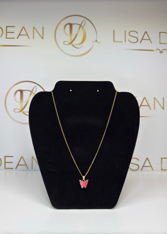 Pink Butterfly Pendant Necklace