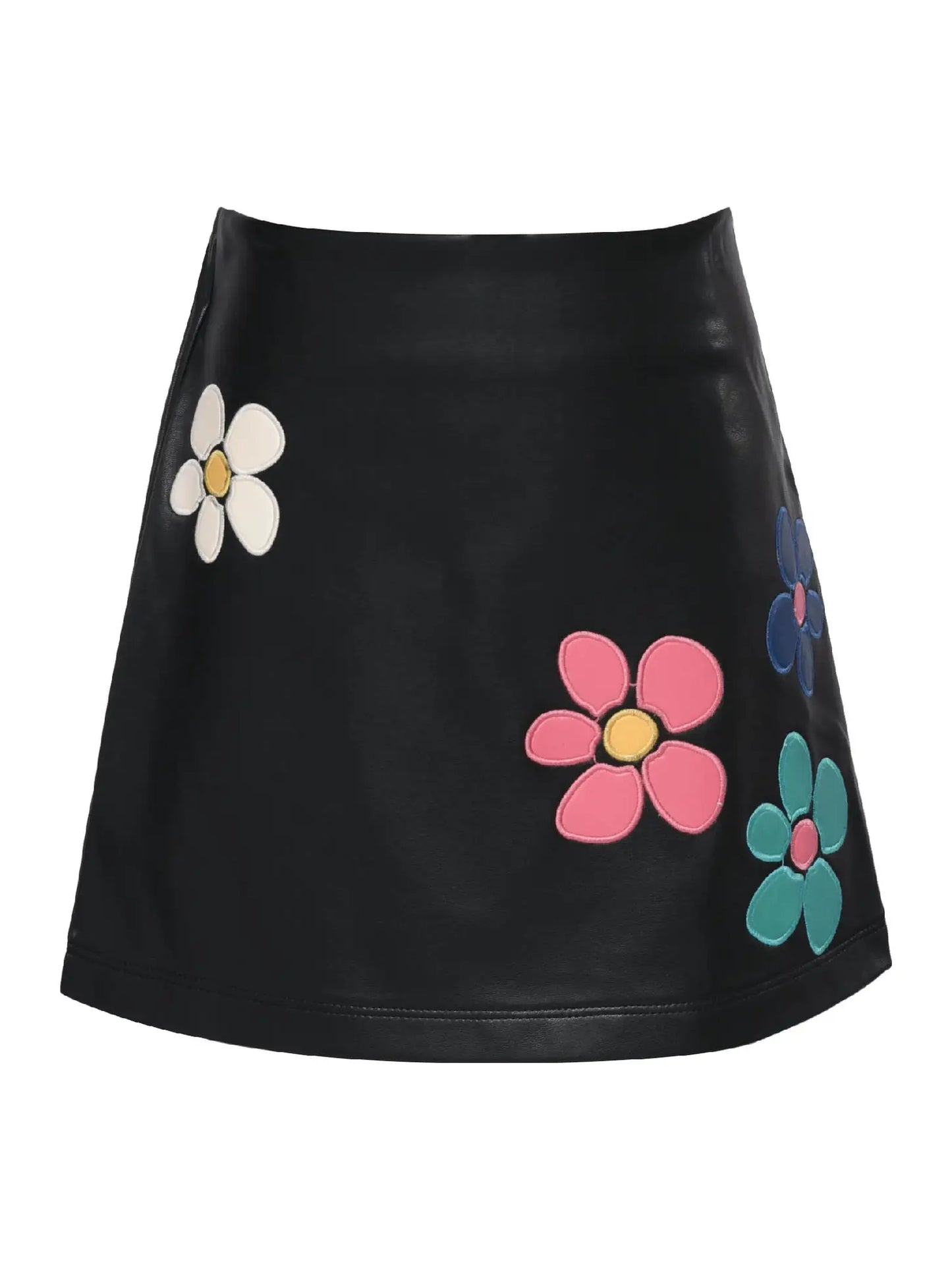 Little's Flower Power Black Leather Skirt