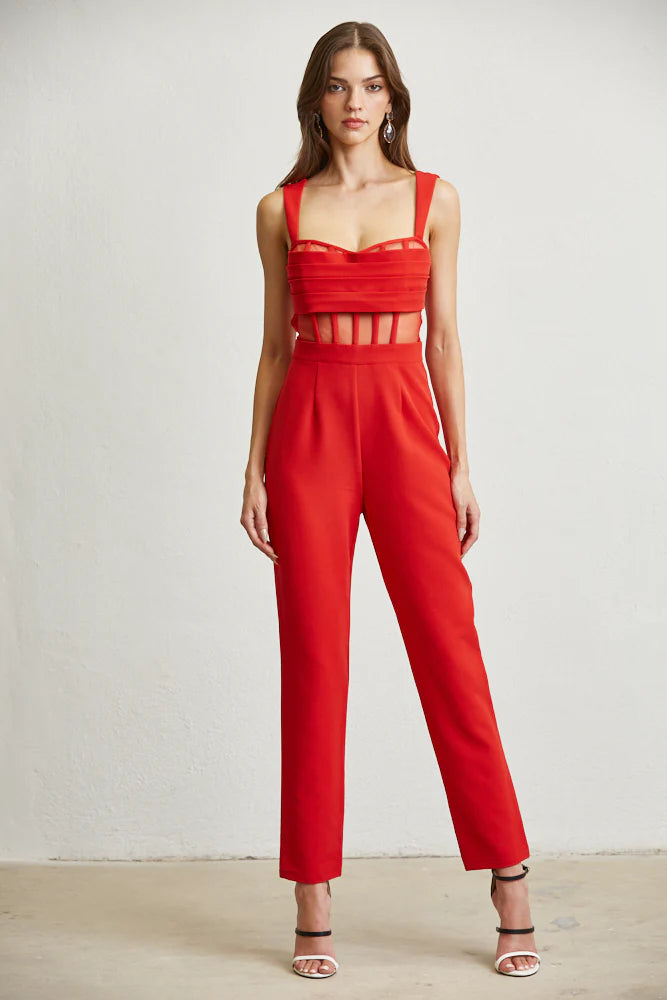 Sleeveless Mesh Corset Sweetheart Jumpsuit