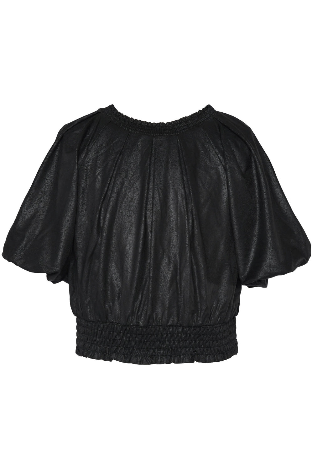 Little's bubble sleeve leather top