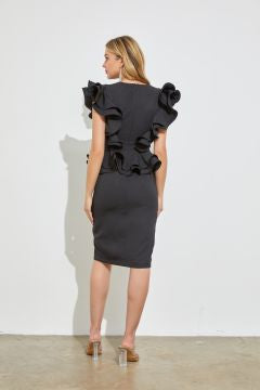 Plunging Ruffle Peplum Dress