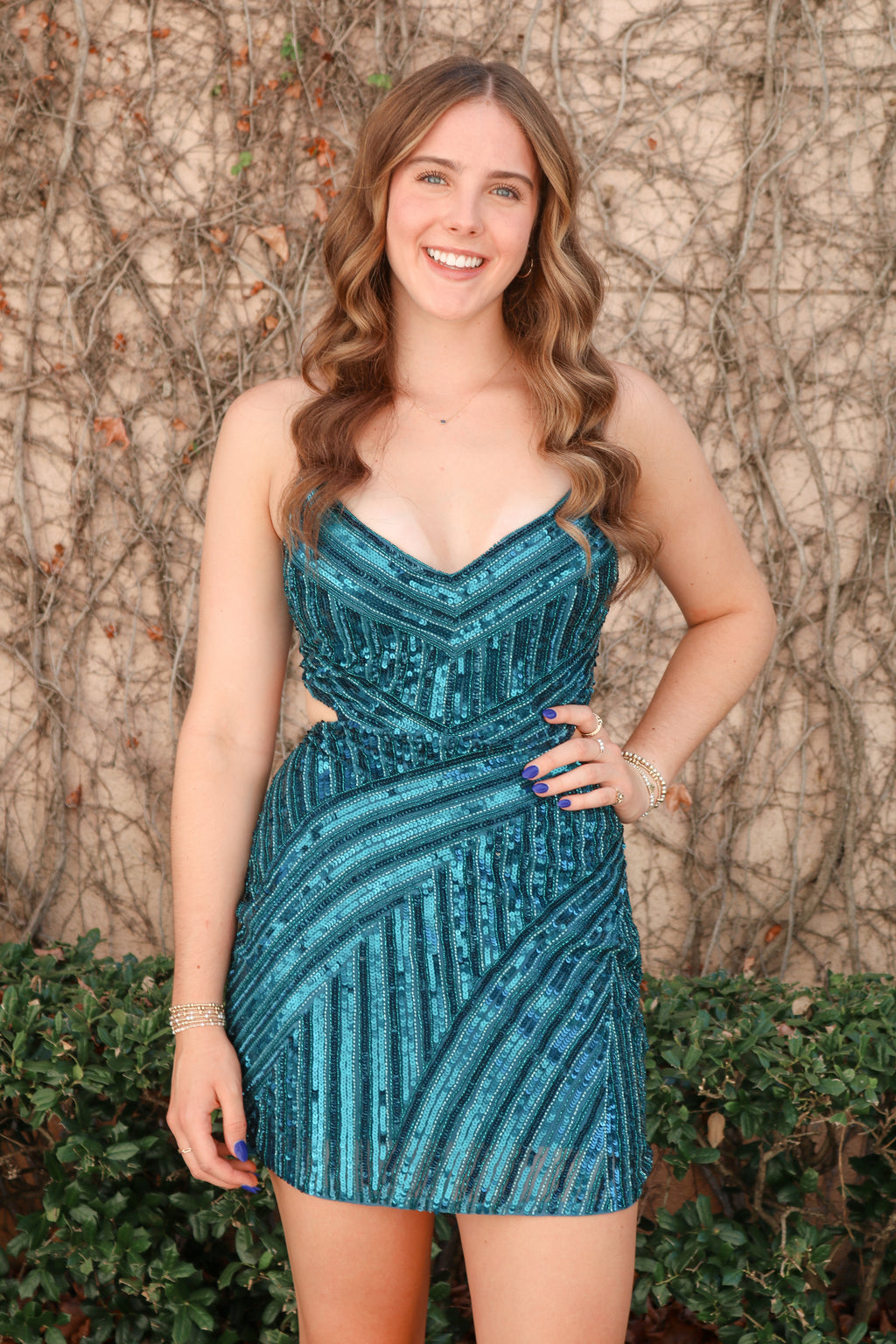 Teal Sequin Angle Cutout