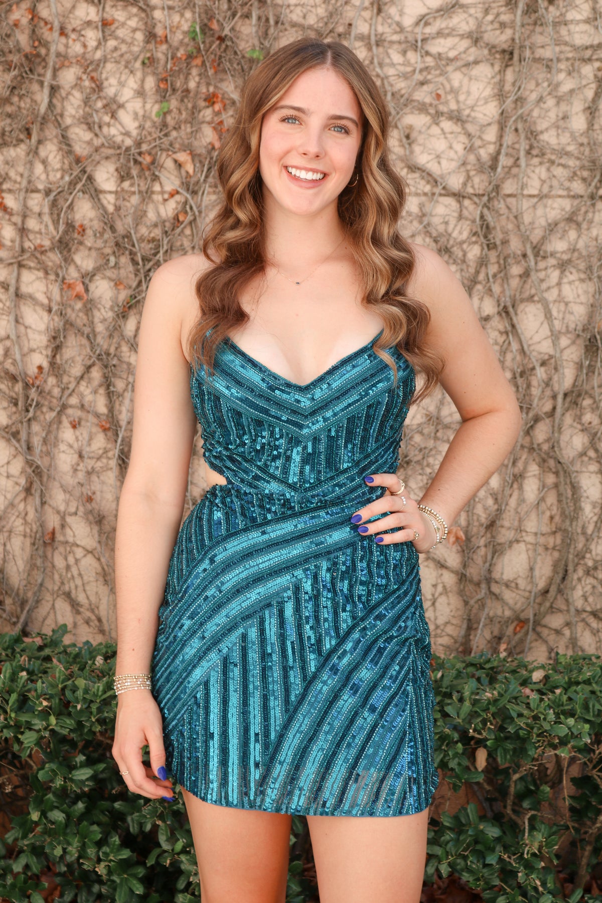 Teal Sequin Angle Cutout