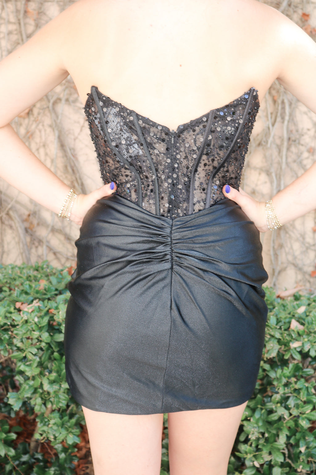 Strapless Sheer Corset Side Tie Short Dress