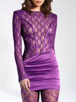 Load image into Gallery viewer, Courtney Purple Long Sleeve Lace Satin Mini
