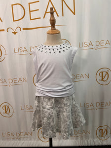 Little's Sueded Skater & Bejeweled White Tank