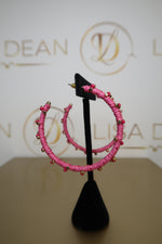 Load image into Gallery viewer, Pink Beaded Wrapped Hoops
