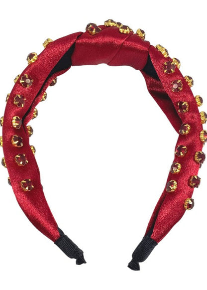 Burgundy Satin Rhinestone Knot Headband