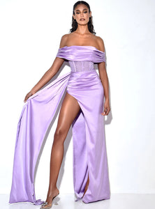 Norma Lilac Draped Corset Satin Gown