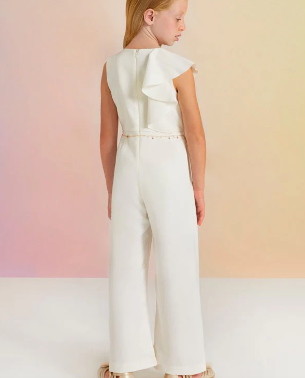 Little's White Jumpsuit with Chain Belt