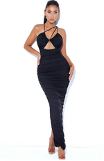 Load image into Gallery viewer, Black Strappy Lined Mesh Cutout Maxi Dress
