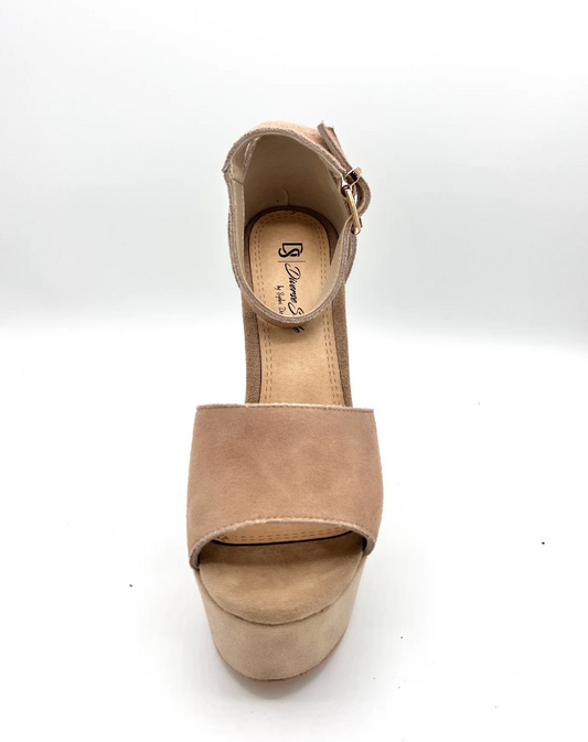 Suede Platform Chunky Heel - Cashew