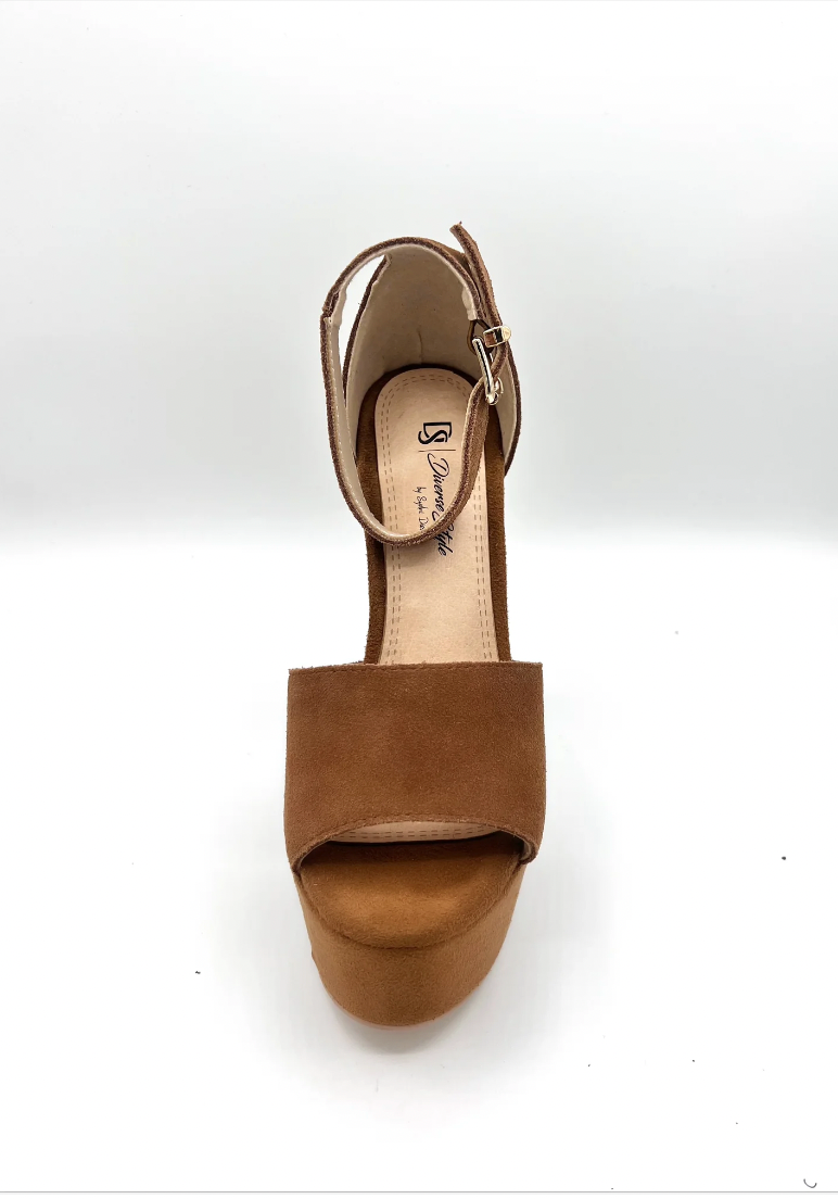 Suede Platform Chunky Heel - Cinnamon