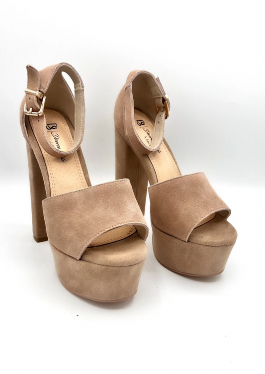 Suede Platform Chunky Heel - Cashew