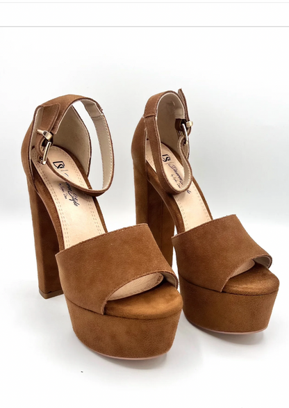 Suede Platform Chunky Heel - Cinnamon