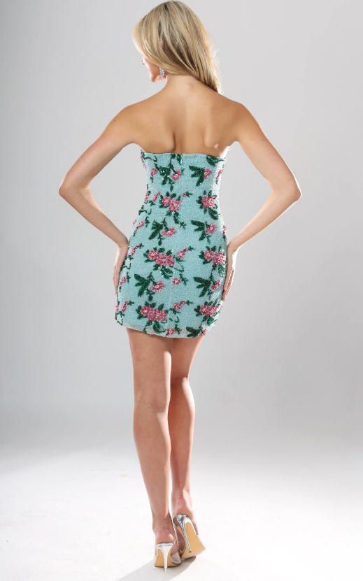 White  Pink Multi Strapless Dress