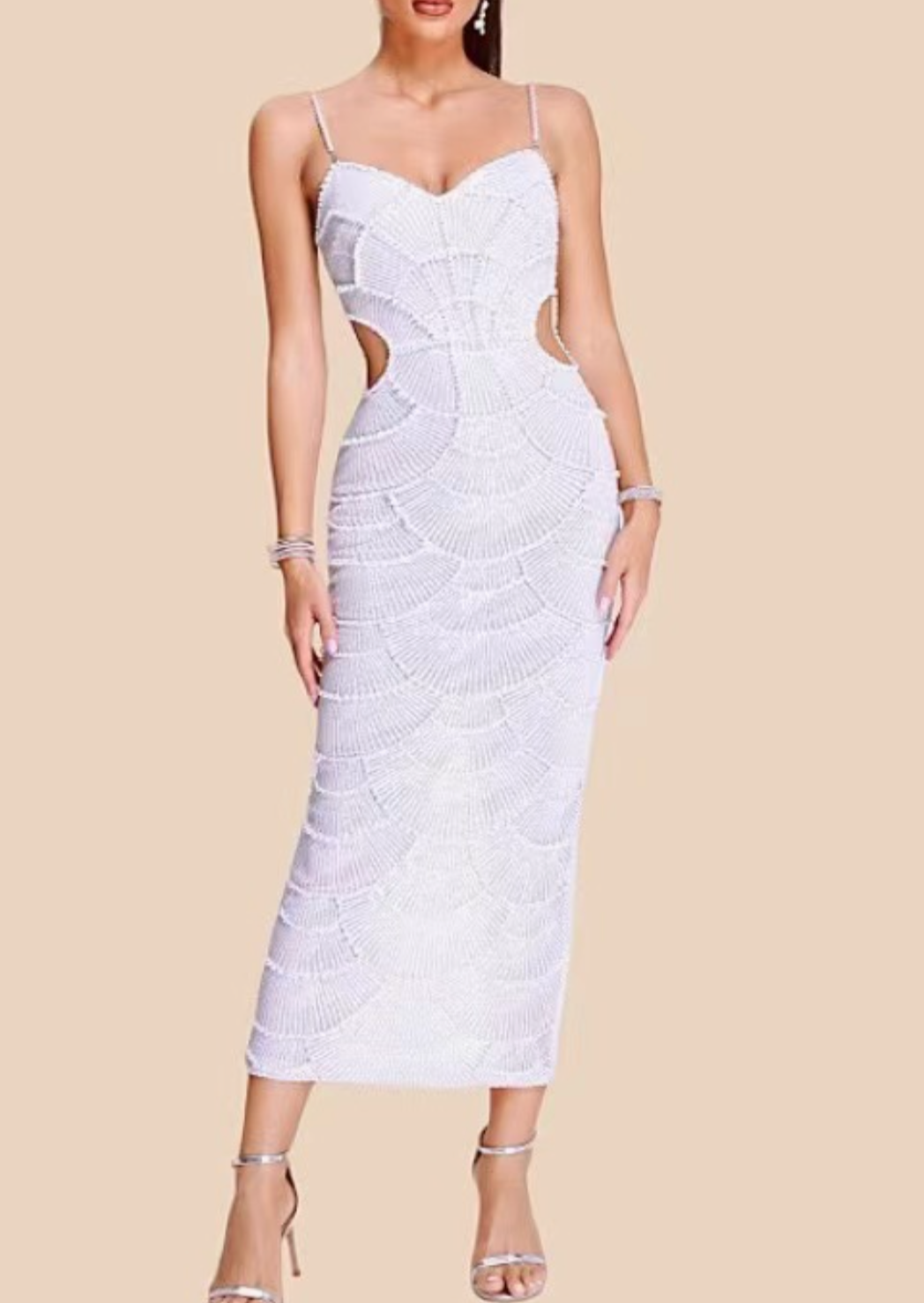 Pearl Sequin Cut-Out Midi