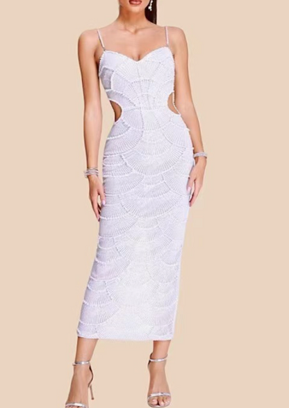 Pearl Sequin Cut-Out Midi