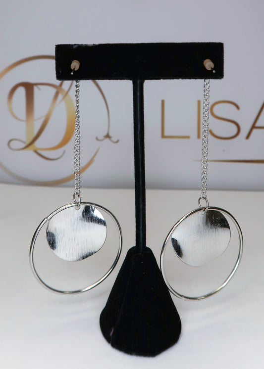 Silver Drop Disc Earrings