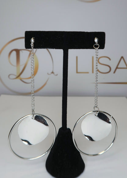 Silver Drop Disc Earrings