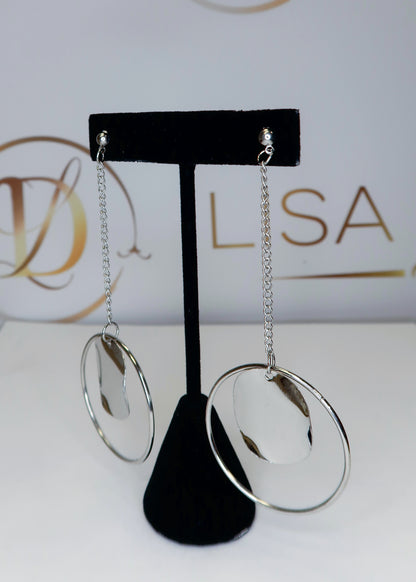 Silver Drop Disc Earrings