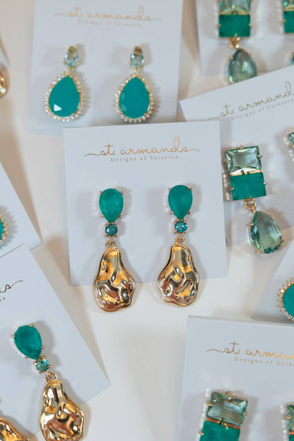 Sculpted Gold Turquoise Drop Statement Earrings