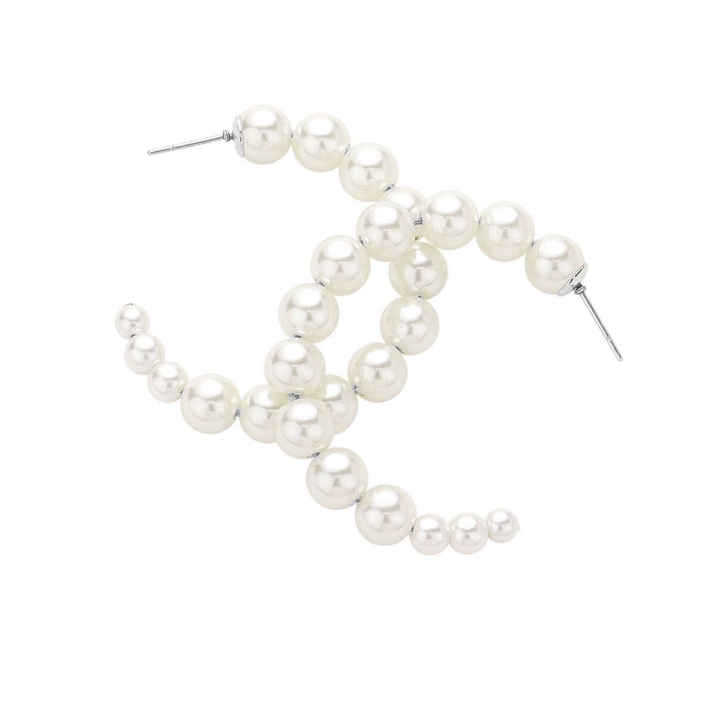 Graduated Pearl Hoop Earrings