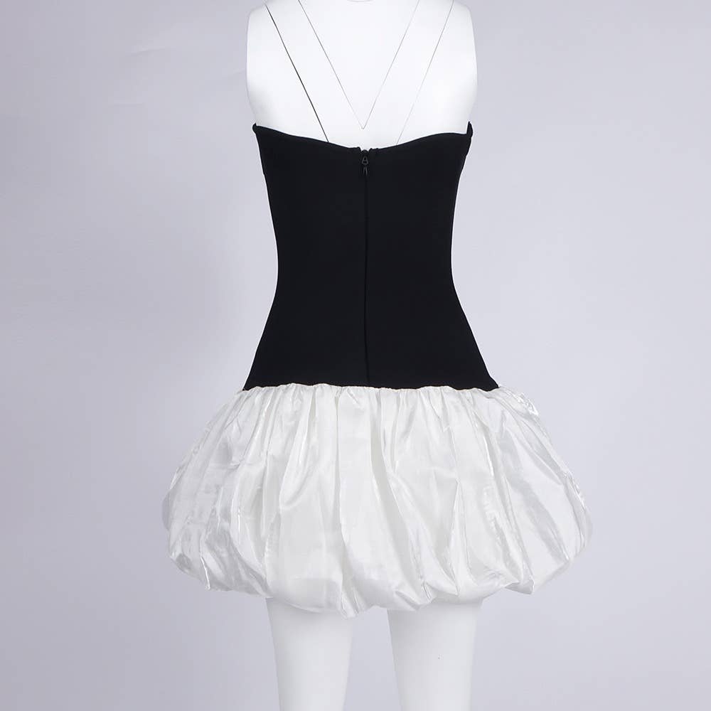 DR721 Contrast Butterfly Embroidery High Waist Mini Dress