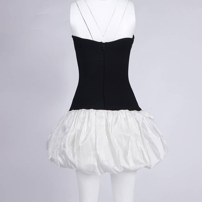 DR721 Contrast Butterfly Embroidery High Waist Mini Dress