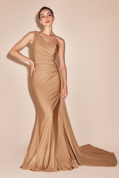 Side-Sash One-Shoulder Jersey Gown
