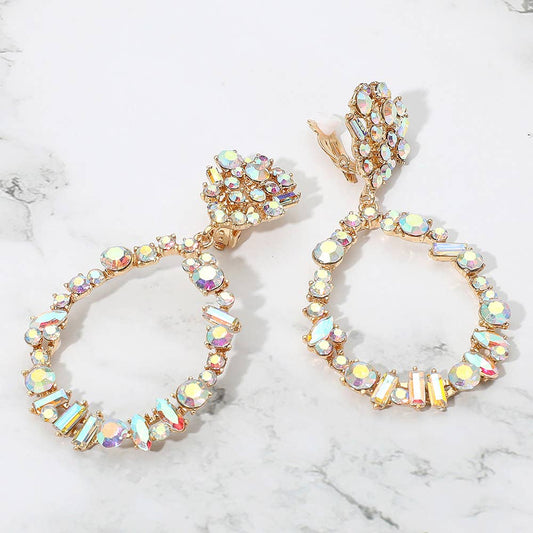 AB Open Teardrop Clip On Earrings
