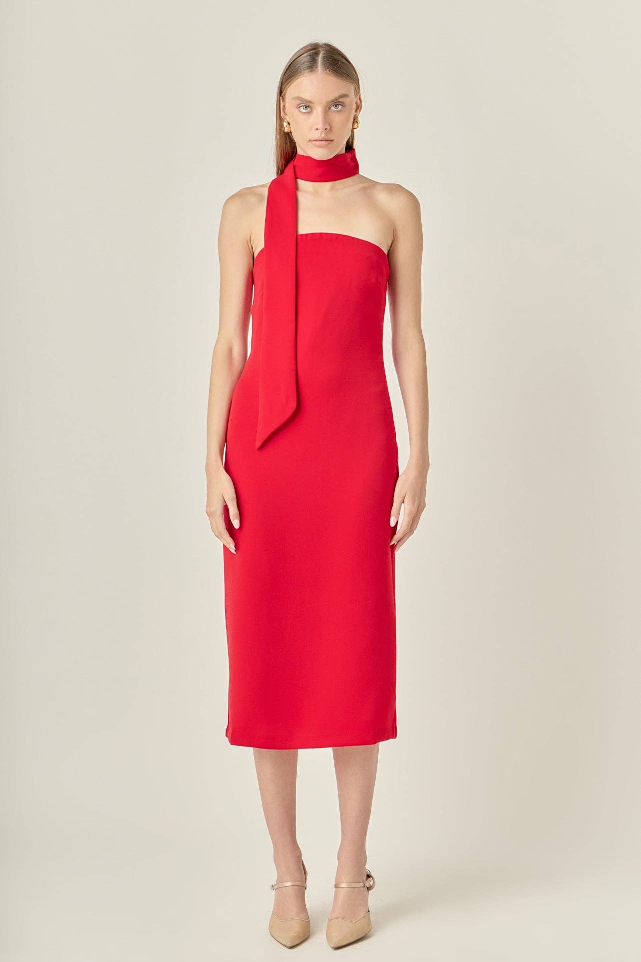 Kelly Choker Tie Midi Dress