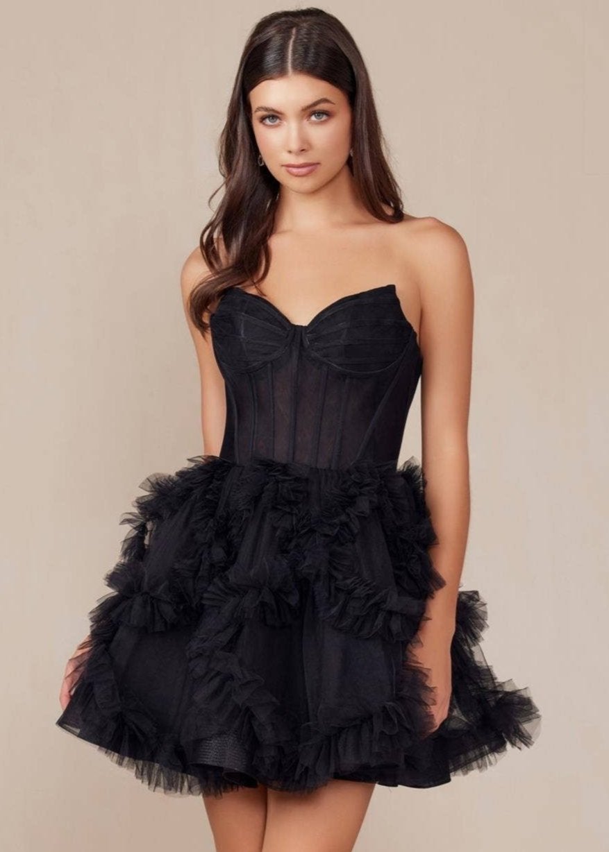 Black Strapless Tulle A-Line Homecoming Dress