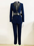 Leather Collar Mid-Length Suit & Pants Set