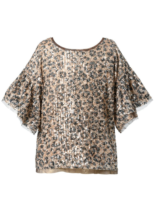 Little's Leopard Ruffle Sequin Top