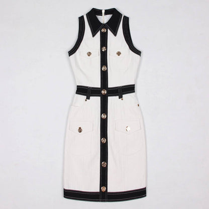 DR038 Short-sleeved Dress With Gold Buttons
