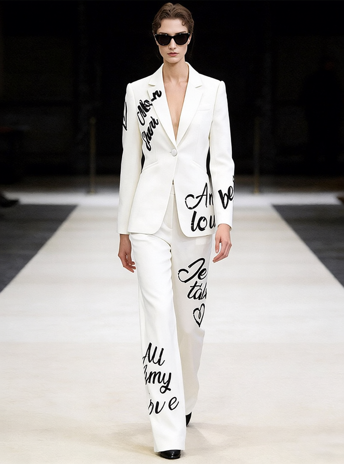 OL13 Embroidered Letter Sequin Blazer Pants Set Chic