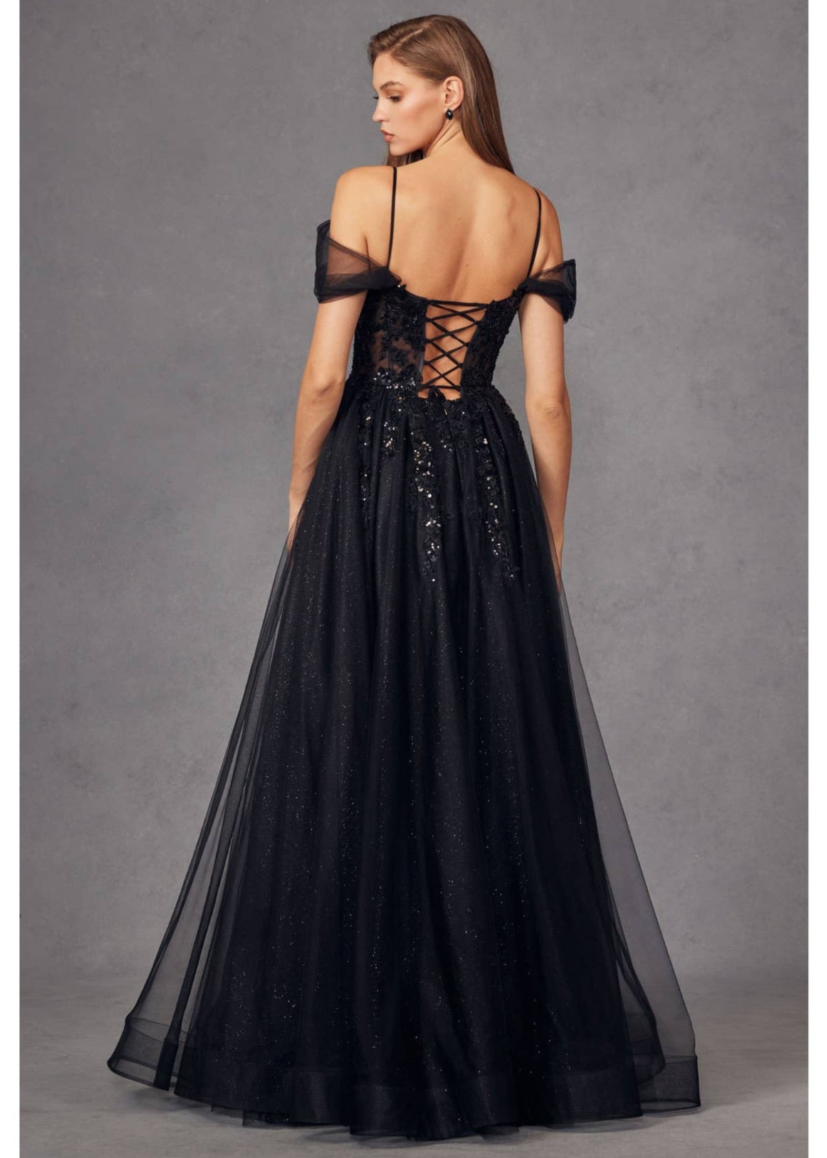 Black Sequin Corset Tulle Gown