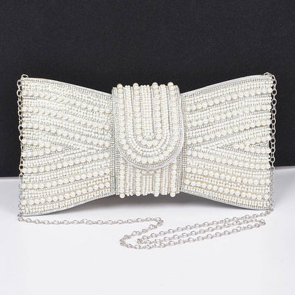 Gold Rhinestone and Pearl Bow Clutch