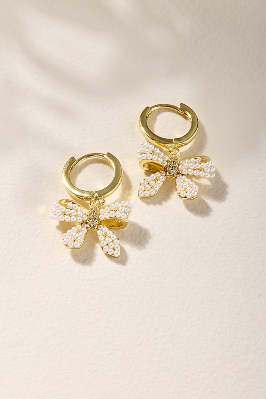 Pearl Bow Charm Huggie