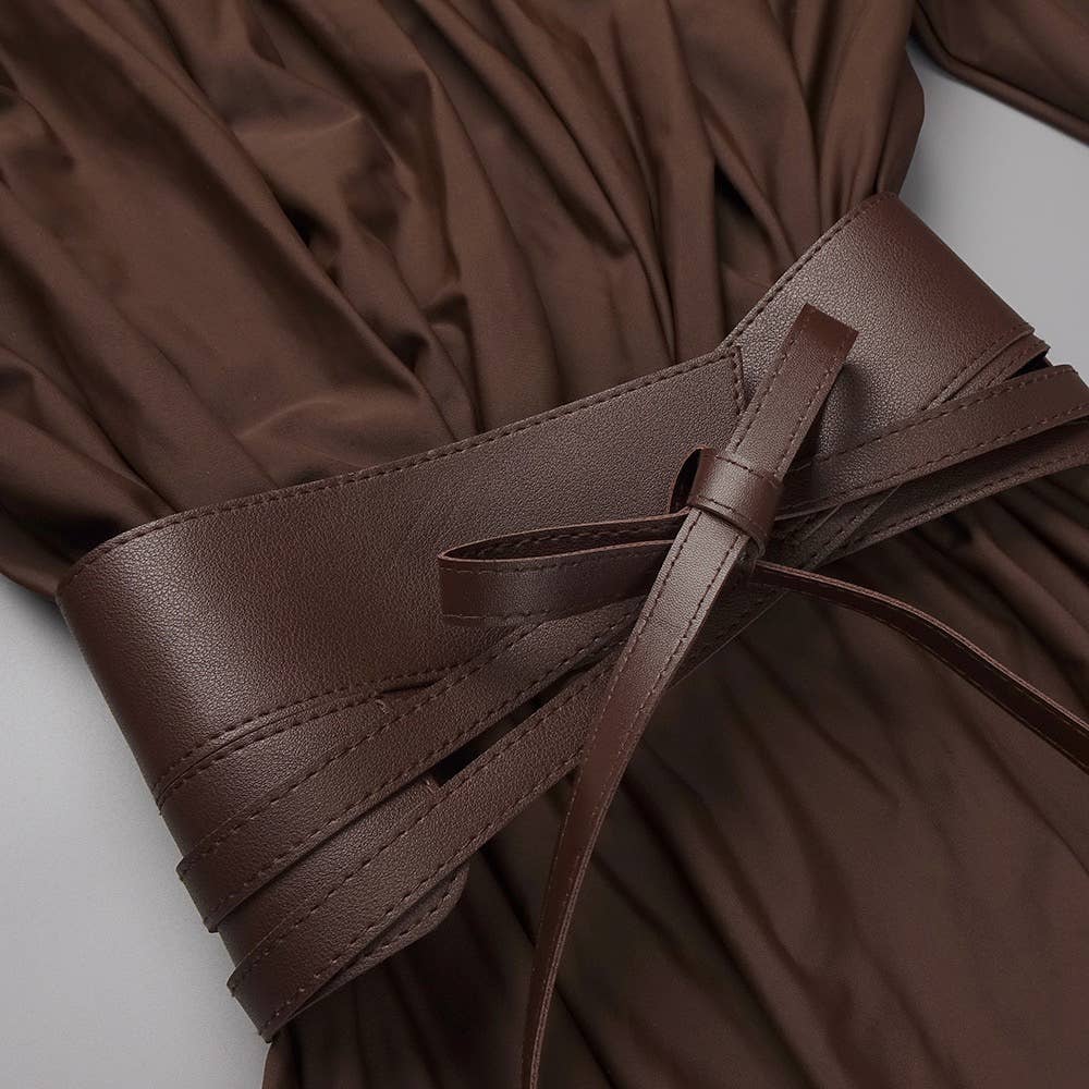 DR316 Elegant Chocolate Gathered Waist Maxi Dress